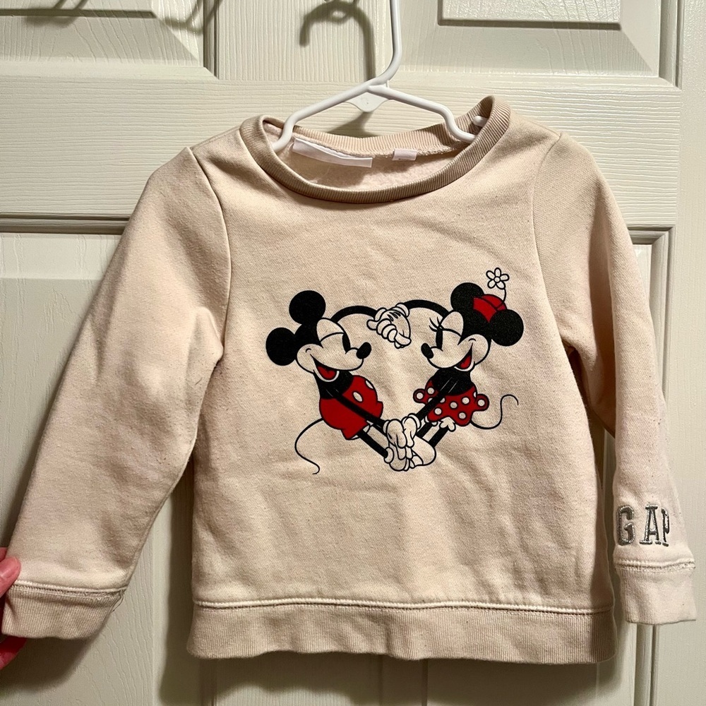 GAP Disney Kids Cream Sweatshirt with Mickey and Minnie Girls Size 3T